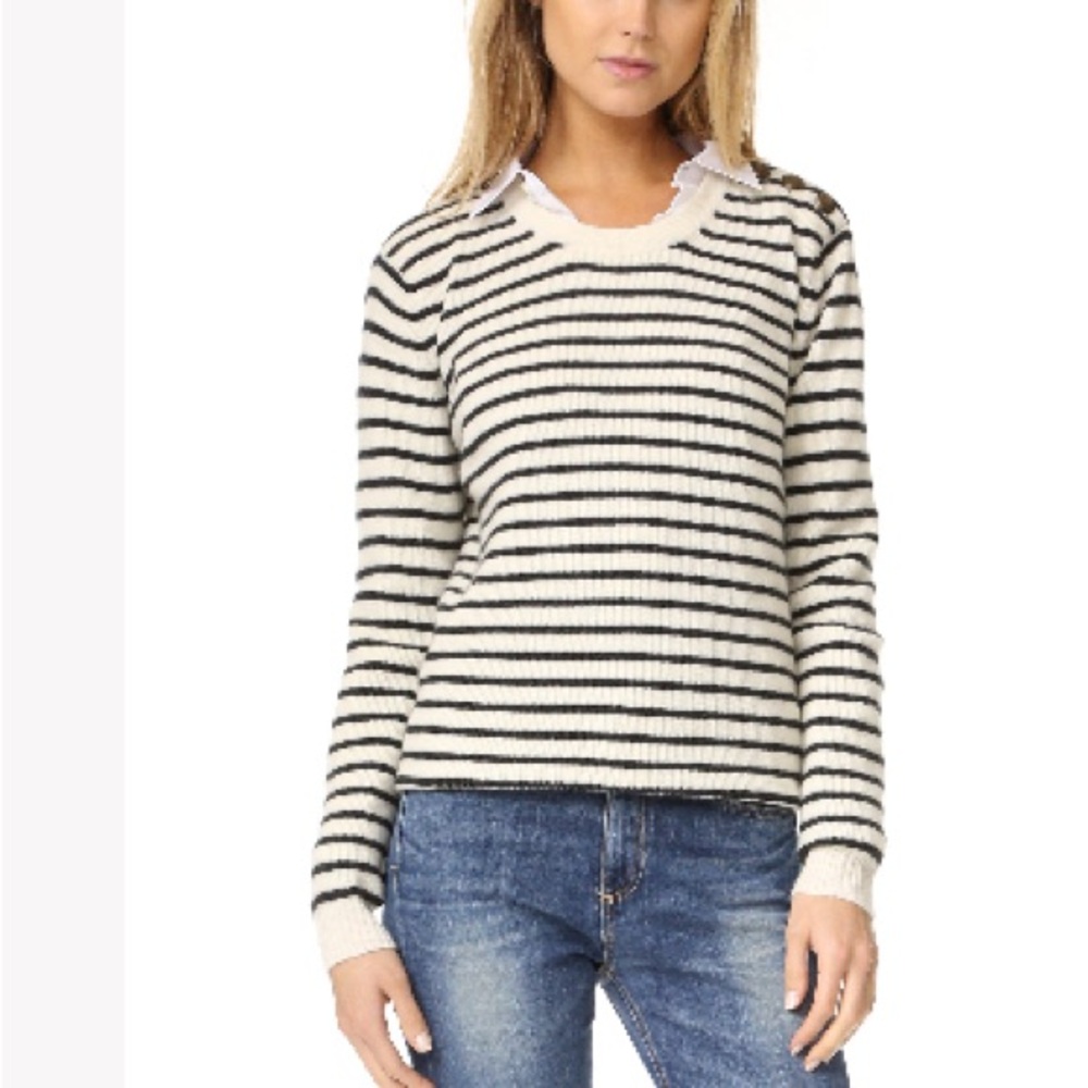 Rebecca Minkoff Prim striped nautical charcoal  & Cream Sweater 100% cashmere XS